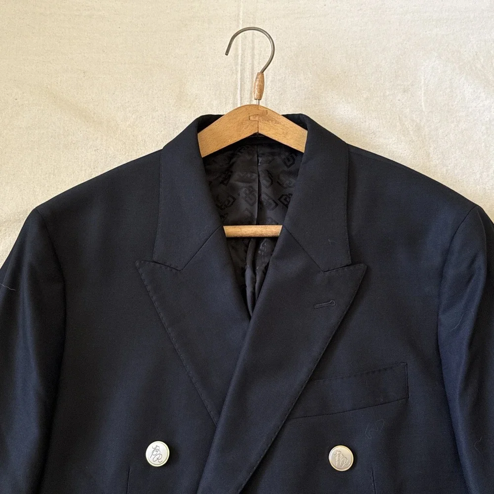 Banana Republic + Reda Flexo Mens Double Breasted Gold Button Blazer 40S Peak